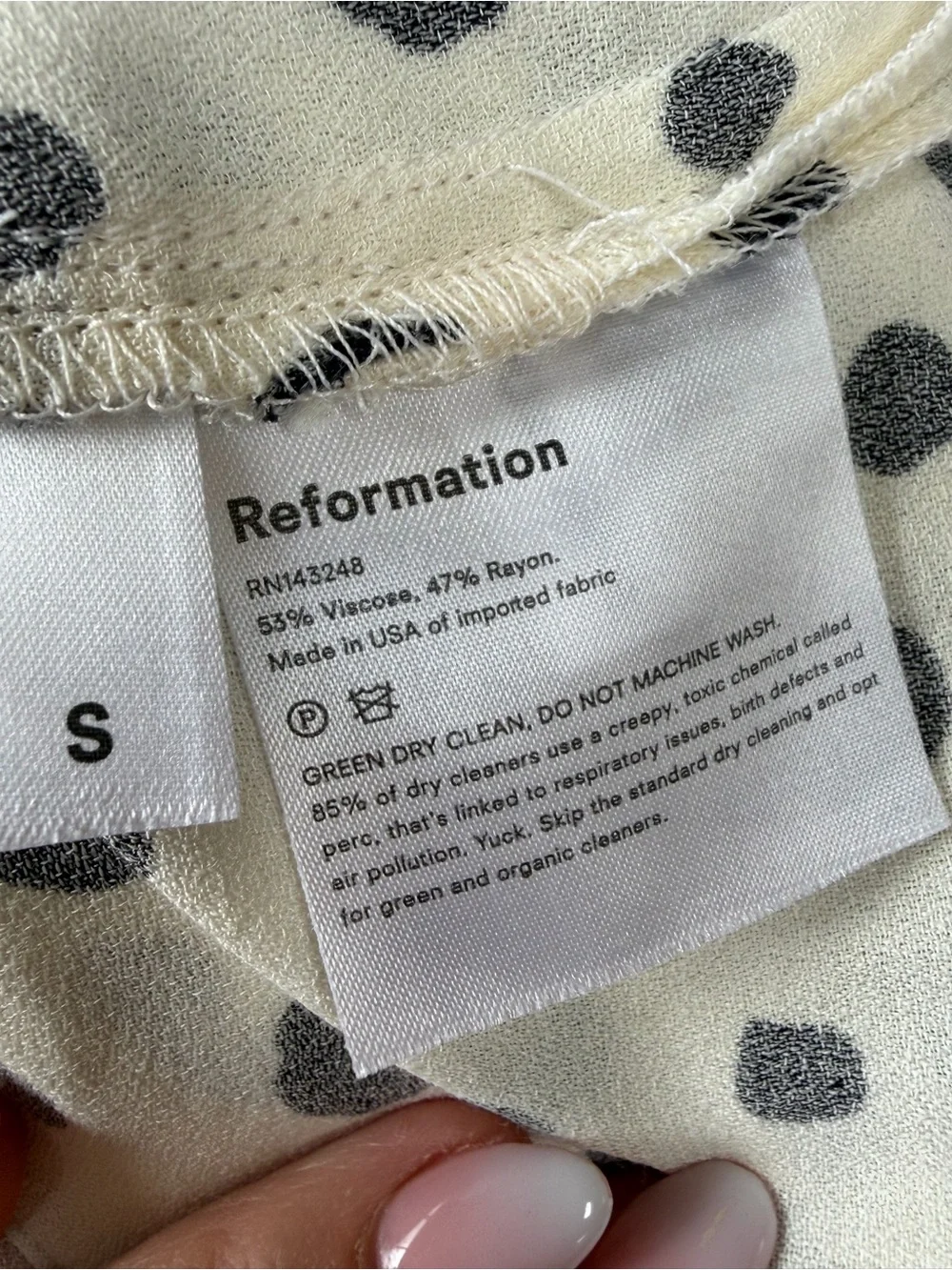 Reformation Annalise Polka dot close size small